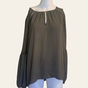 Mossimo Women's Size Large Flare Sleeve Peasant Blouse Olive Green Casual Shirt